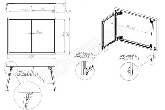 Люк под плитку Секрет 3.0, 2 створки 1050*750 Люк под плитку Секрет 3.0, 2 створки 1050*750